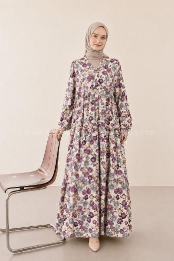 Purble V Neck Cotton Polyester Printed Dresess