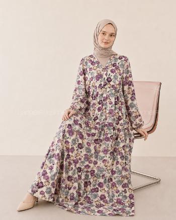 Purble V Neck Cotton Polyester Printed Dresess