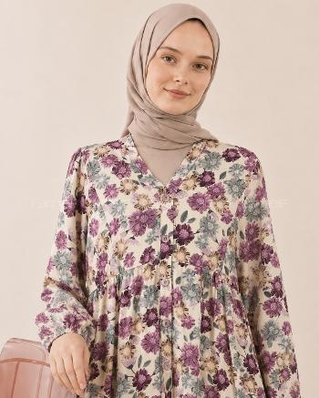 Purble V Neck Cotton Polyester Printed Dresess