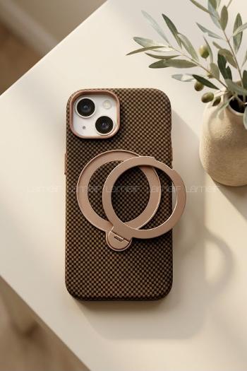 Lamelif iPhone 15 Elite Carbon 360 Dönebilen Standlı Magsafe Telefon Kılıfı