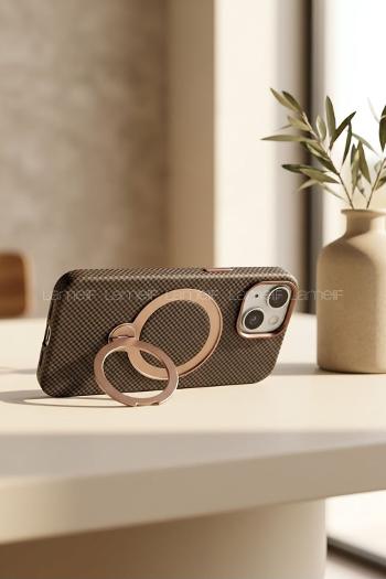 Lamelif iPhone 15 Elite Carbon 360 Dönebilen Standlı Magsafe Telefon Kılıfı