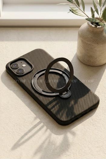 Lamelif iPhone 11 Elite Carbon 360 Dönebilen Standlı Magsafe Telefon Kılıfı