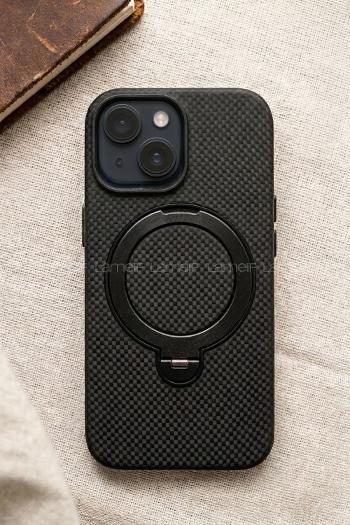 Lamelif iPhone 15 Elite Carbon 360 Dönebilen Standlı Magsafe Telefon Kılıfı