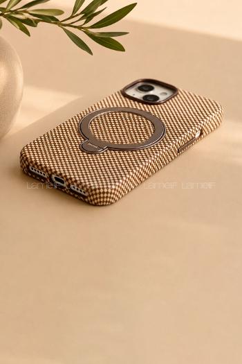 Lamelif iPhone 15 Elite Carbon 360 Dönebilen Standlı Magsafe Telefon Kılıfı