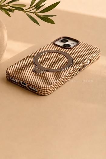 Lamelif iPhone 15 Elite Carbon 360 Dönebilen Standlı Magsafe Telefon Kılıfı