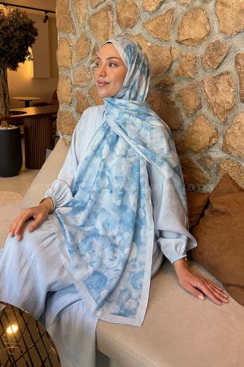 Lamelif  Botanik Çiçek Desen Lara Soft Şal Bebe Mavisi
