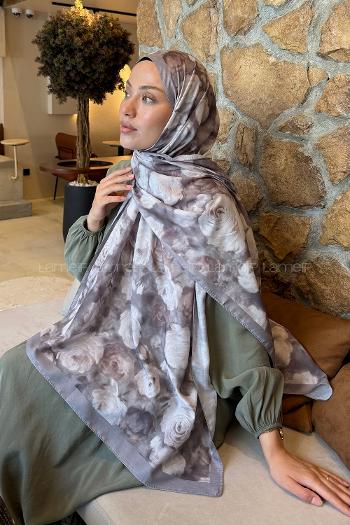 Lamelif  Botanik Çiçek Desen Lara Soft Şal Gri