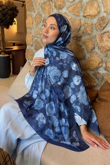 Navy Blue Cotton Striped Printed Shawl