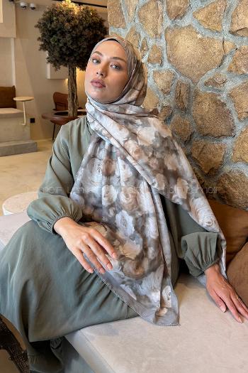 Lamelif  Botanik Çiçek Desen Lara Soft Şal Mint Yeşili