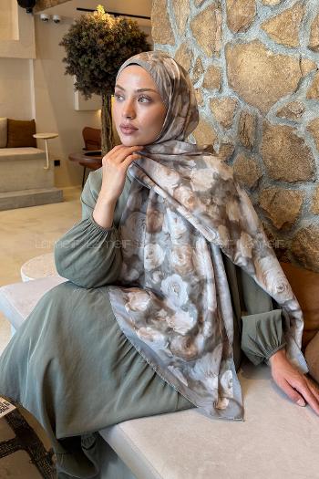 Lamelif  Botanik Çiçek Desen Lara Soft Şal Mint Yeşili