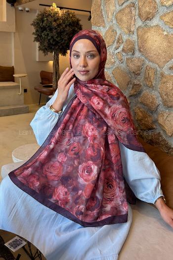 Lamelif  Botanik Çiçek Desen Lara Soft Şal Mürdüm