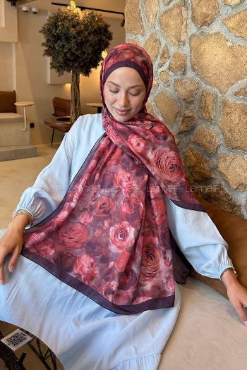 Lamelif  Botanik Çiçek Desen Lara Soft Şal Mürdüm