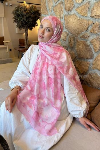 Candy Pink Cotton Striped Printed Shawl
