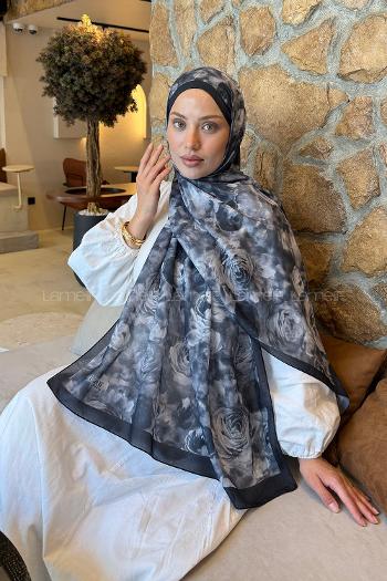 Black Cotton Striped Printed Shawl
