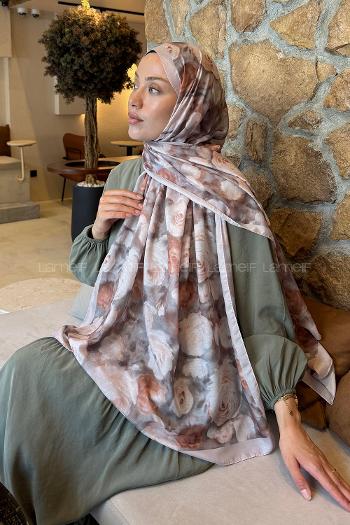 Lamelif  Botanik Çiçek Desen Lara Soft Şal Vizon