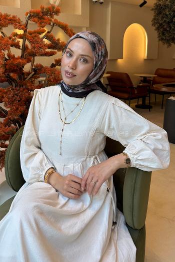 Lamelif Çiçek Desen Bambu Eşarp Gül Kurusu