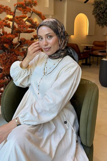Khaki Cotton Fabric Striped Straight Printed Scarf