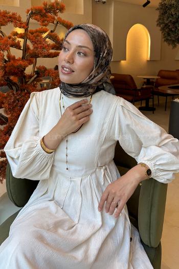Khaki Cotton Fabric Striped Straight Printed Scarf