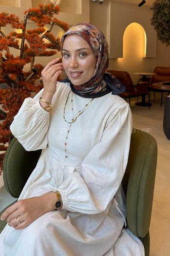Lamelif Çiçek Desen Bambu Eşarp Turuncu