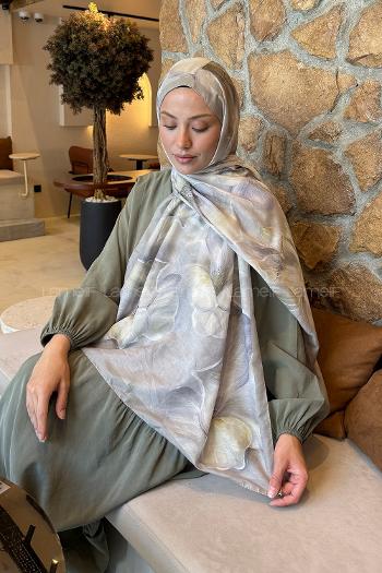 Lamelif Çiçek Desen Lara Soft Şal Antik Bej