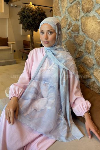 Lamelif Çiçek Desen Lara Soft Şal Bebe Mavisi
