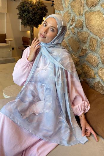 Lamelif Çiçek Desen Lara Soft Şal Bebe Mavisi