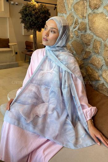 Lamelif Çiçek Desen Lara Soft Şal Bebe Mavisi