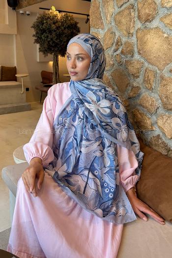 Baby Blue Cotton Striped Printed Shawl