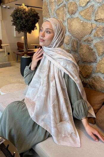 Lamelif Çiçek Desen Lara Soft Şal Bej