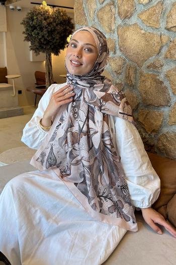 Lamelif Çiçek Desen Lara Soft Şal Ekru