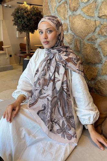 Lamelif Çiçek Desen Lara Soft Şal Ekru
