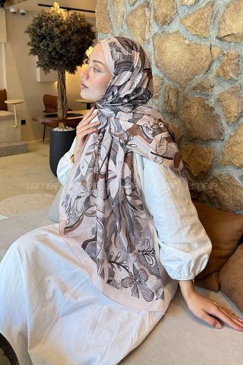 Lamelif Çiçek Desen Lara Soft Şal Ekru