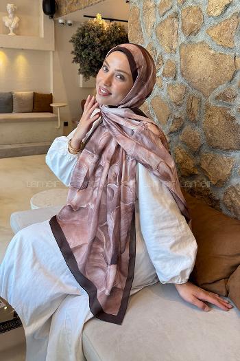 Lamelif Çiçek Desen Lara Soft Şal Kahverengi