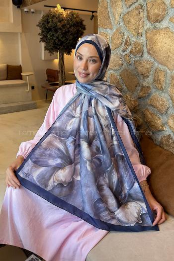 Navy Blue Cotton Striped Printed Shawl