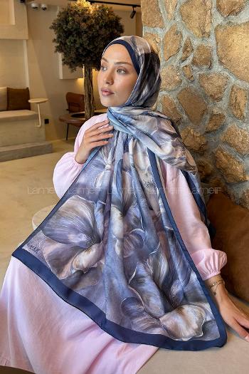 Navy Blue Cotton Striped Printed Shawl