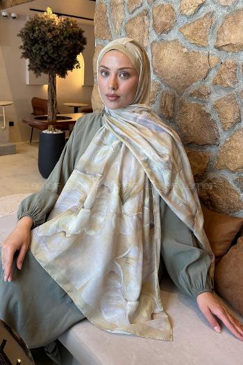 Lamelif Çiçek Desen Lara Soft Şal Mint Yeşili