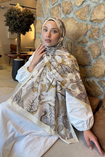 Lamelif Çiçek Desen Lara Soft Şal Sarı