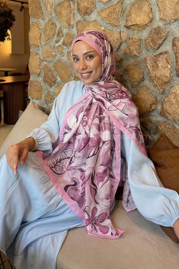 Lamelif Çiçek Desen Lara Soft Şal Şeker Pembe