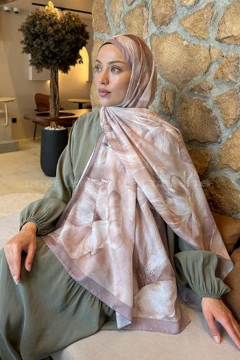 Lamelif Çiçek Desen Lara Soft Şal Sütlü Kahve