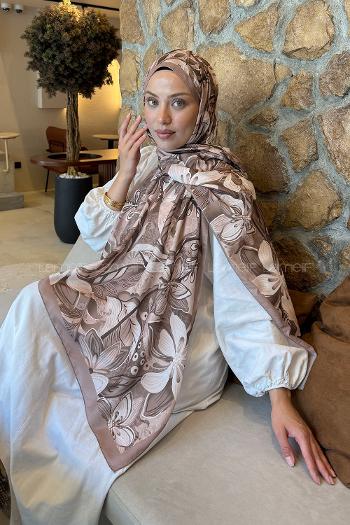 Lamelif Çiçek Desen Lara Soft Şal Sütlü Kahve