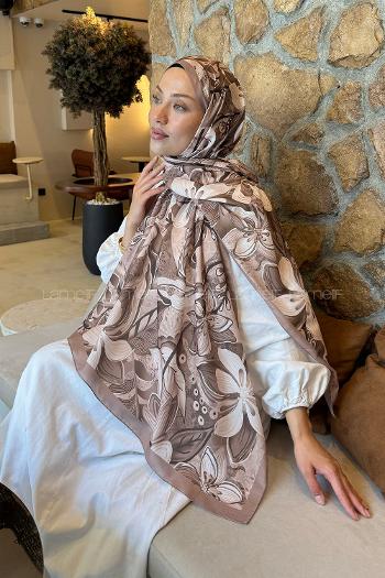Lamelif Çiçek Desen Lara Soft Şal Sütlü Kahve