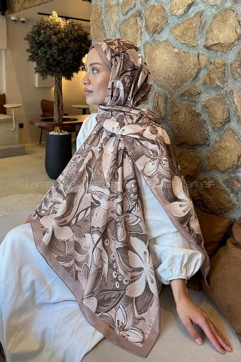Lamelif Çiçek Desen Lara Soft Şal Sütlü Kahve