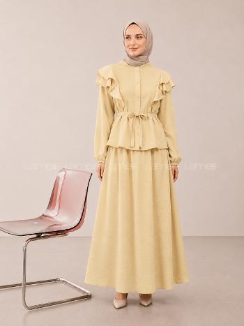 Lamelif Omuz Volanlı Lilyum Etekli Takım Sarı