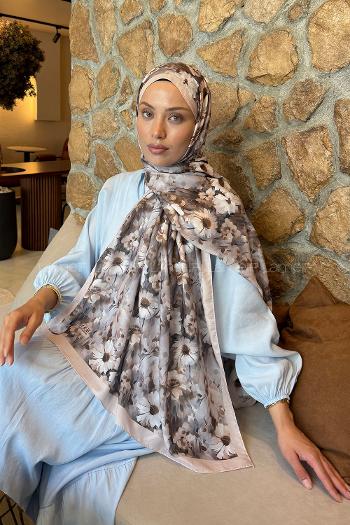 Lamelif Papatya Desen Lara Soft Şal Ekru