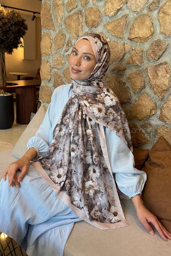 Lamelif Papatya Desen Lara Soft Şal Ekru