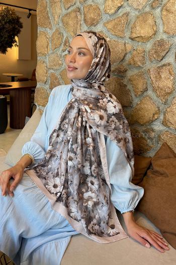 Lamelif Papatya Desen Lara Soft Şal Ekru