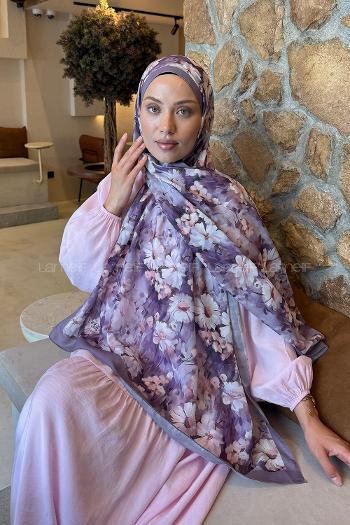 Lamelif Papatya Desen Lara Soft Şal Leylak