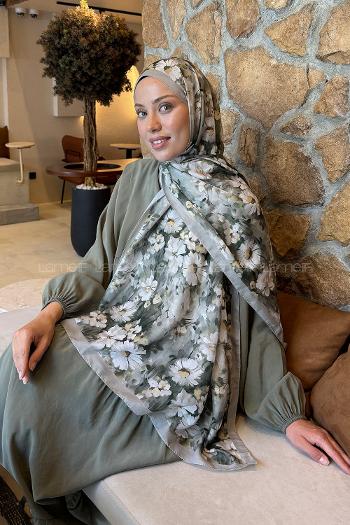 Lamelif Papatya Desen Lara Soft Şal Mint Yeşili