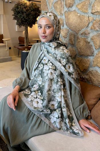 Lamelif Papatya Desen Lara Soft Şal Mint Yeşili