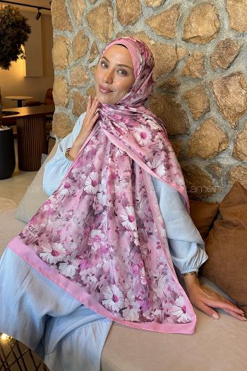Lamelif Papatya Desen Lara Soft Şal Seker Pembe